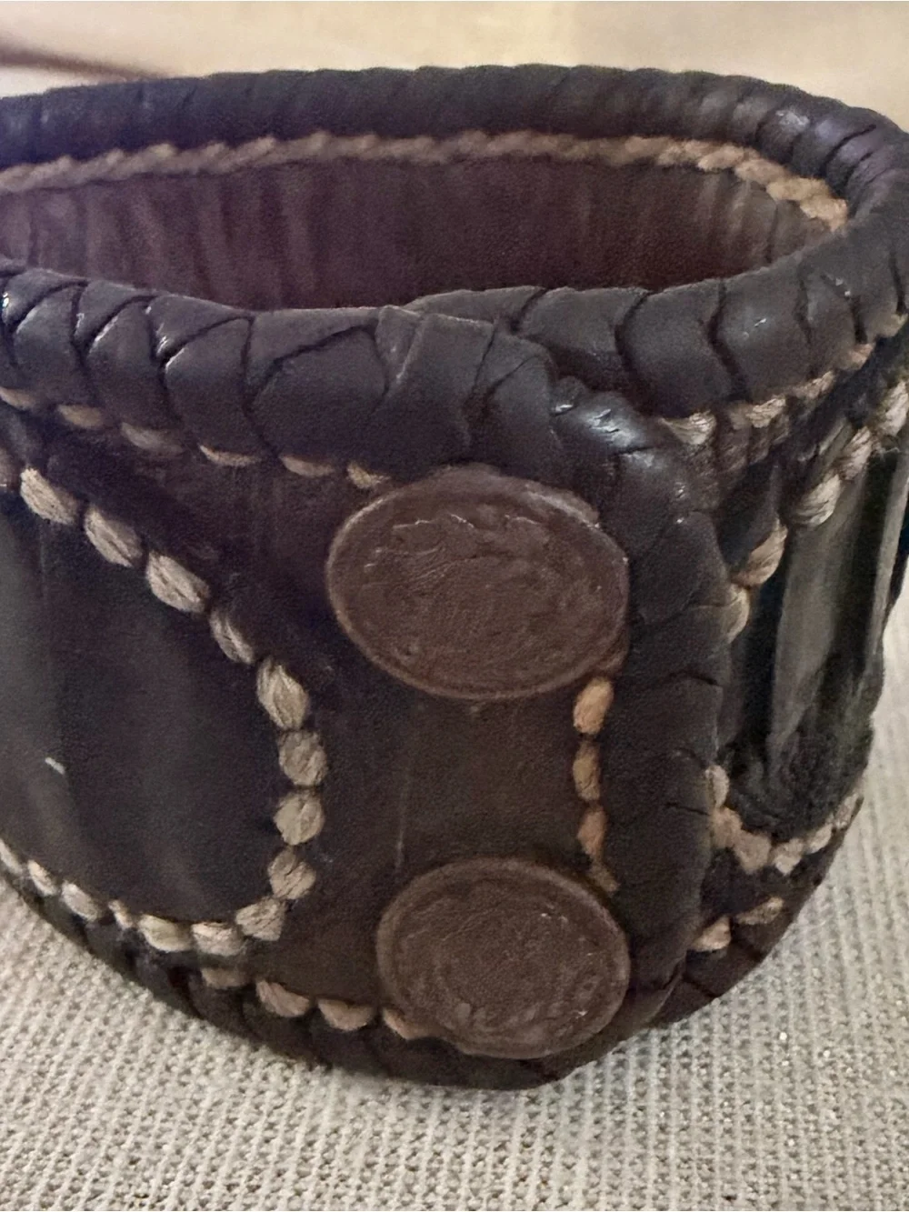 Hand Laced Black and Brown Braided Leather Cuff Bracelet